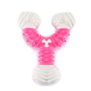 Hund Spielzeug, Y-Form langlebiger Nylon-Kautschuk Beißstab, Kau-Training, Zahnreinigung Spielzeug in Blau, Pink und Gelb