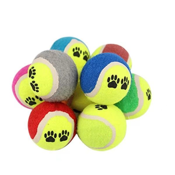Hundespielzeug, 6 cm Hundeball, Gummi Tennis, Hundepfotemuster, interaktiv Wurfspielzeug, Ungiftig & sicher, zufällige Farben – Bild 2