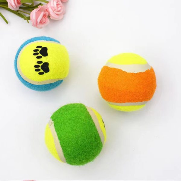 Hundespielzeug, 6 cm Hundeball, Gummi Tennis, Hundepfotemuster, interaktiv Wurfspielzeug, Ungiftig & sicher, zufällige Farben – Bild 3