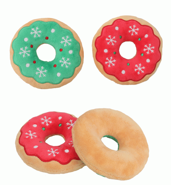 Kuscheltier für Hunde, Weihnachtsserie mit Santa Claus, Rentier, Lebkuchenmann und Donut, Plüschspielzeug mit Geräuschfunktion, Ideal für Hunde jeder Größe – Bild 4