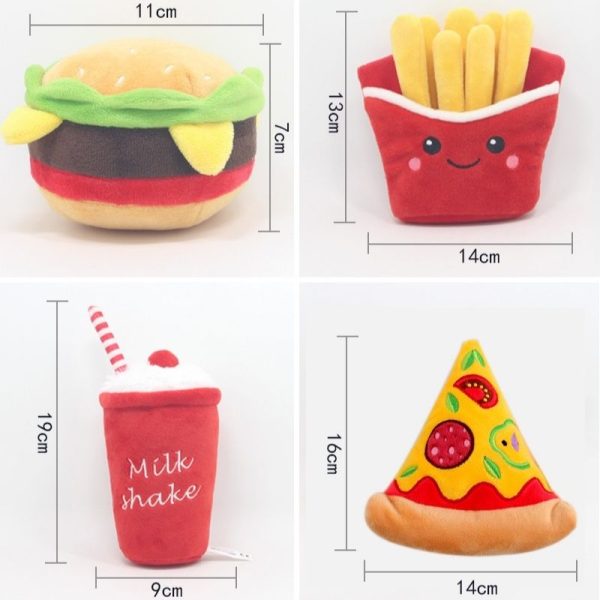 Hund Kuscheltiere, Fast Food Serie mit Burger, Pommes, Milkshake-Becher und Pizza, Plüschspielzeug Set für Hunde aller Größen, Vier Teile in einem Set – Bild 2