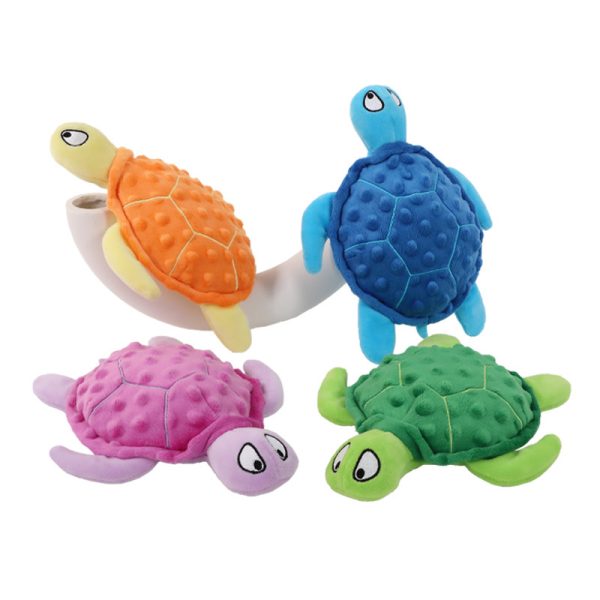 Kuscheltier für den Hund, Kauspielzeug in Schildkrötenform, in Blau, Grün, Orange, Pink, Spielzeug zur Zahnpflege für kleine bis große Hunde (1 Stück)
