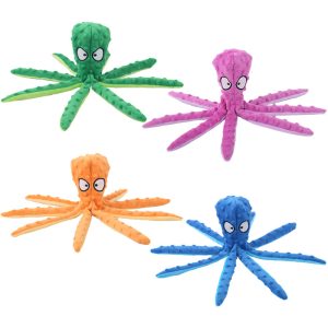 Kuscheltier für den Hund, Oktopus-Spielzeug in vier Farben,  BB-Quietscher & Raschelpapier für interaktive Spielstunden