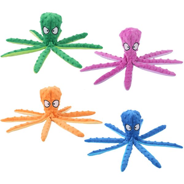 Kuscheltier für den Hund, Oktopus-Spielzeug in vier Farben,  BB-Quietscher & Raschelpapier für interaktive Spielstunden