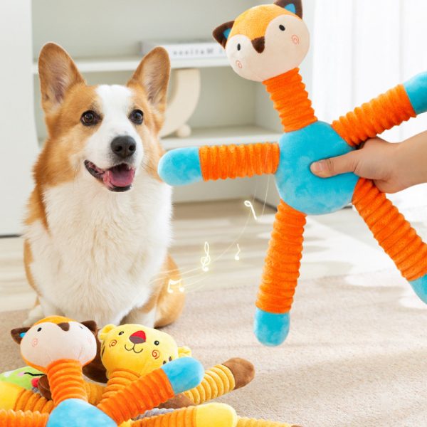 Kuscheltier für Hunde, PlüschPuppe im Fuchsdesign, Hundespielzeug mit Quietscher, Zerrspielzeug Hund für kleine & mittlere Hunde – Bild 4