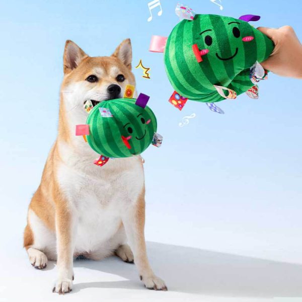 Hund Kuscheltiere, Dunkelgrüner Wassermelonen-Hundeball Mit Glocke, Ideal zum Kauen und Ziehen für Hunde aller Größen – Bild 4