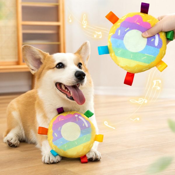 Kuscheltier für den Hund, Hundefrisbee, Bunte Donuts Mit Glocke, Interaktives und Buntes Hundespielzeug, Viel Spaß, 15 cm – Bild 5
