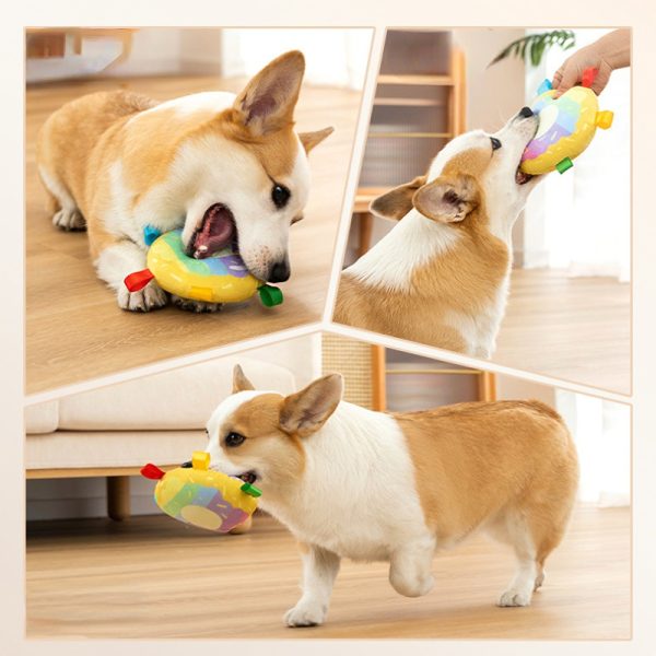 Kuscheltier für den Hund, Hundefrisbee, Bunte Donuts Mit Glocke, Interaktives und Buntes Hundespielzeug, Viel Spaß, 15 cm – Bild 4