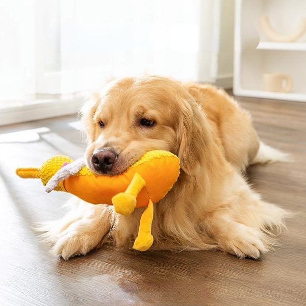 Kuscheltier für den Hund, Süße kleine gelbe Ente mit Quietscher, Robustes Oxford-Gewebe, Interaktives Hundespielzeug – Bild 3