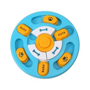 Hunde Intelligenzspielzeug, Runde Slowfood-Schüssel, Trainingsfütterer, Hundespielzeug mit Geräuschen, blau & hellblau