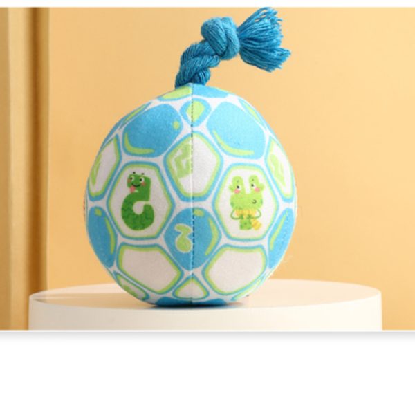 Kuscheltier für Hunde, PP-Baumwolle Hundeball mit integriertem Klingelton & Bissfestes Baumwollseil, Gelb und Blau, 10 cm – Bild 2