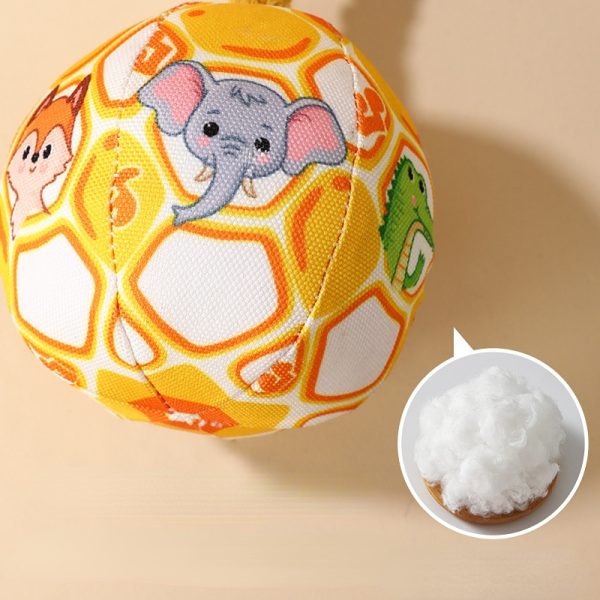 Kuscheltier für Hunde, PP-Baumwolle Hundeball mit integriertem Klingelton & Bissfestes Baumwollseil, Gelb und Blau, 10 cm – Bild 3