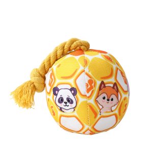 Kuscheltier für Hunde, PP-Baumwolle Hundeball mit integriertem Klingelton & Bissfestes Baumwollseil, Gelb und Blau, 10 cm