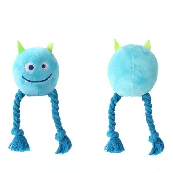 Kuscheltier für den Hund, Plüsch Hundeball in Monsterform, Interaktives Hundespielzeug Quietschen, Waschbar, Gelb & Blau – Bild 2