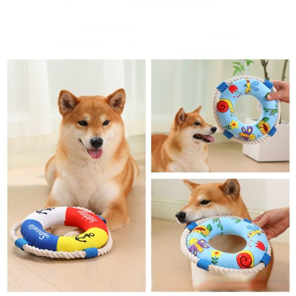 Hund Kuscheltiere, Plüschspielzeug in Form von Schwimmringen mit Klingende Glocke & Baumwollseil für Hunde, Drei Stile – Bild 6