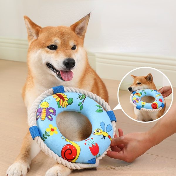 Hund Kuscheltiere, Plüschspielzeug in Form von Schwimmringen mit Klingende Glocke & Baumwollseil für Hunde, Drei Stile – Bild 7