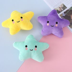 Kuscheltiere für Hunde, Fünfzack-Stern Plüschspielzeug mit Quietschfunktion, Hundefreundliches in Gelb, Grün und Lila