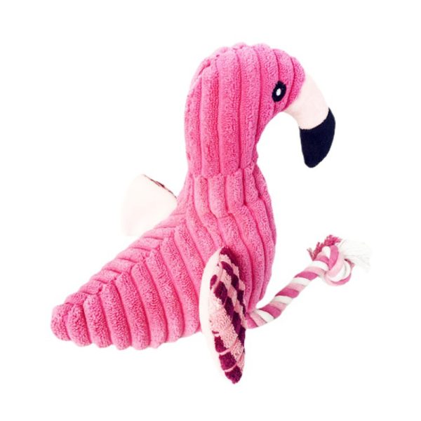 Kuscheltier für Hunde, Pink Flamingo mit Baumwollseilknoten & quietschen, Hundespielzeug für Beschäftigung und Selbstspiel – Bild 2