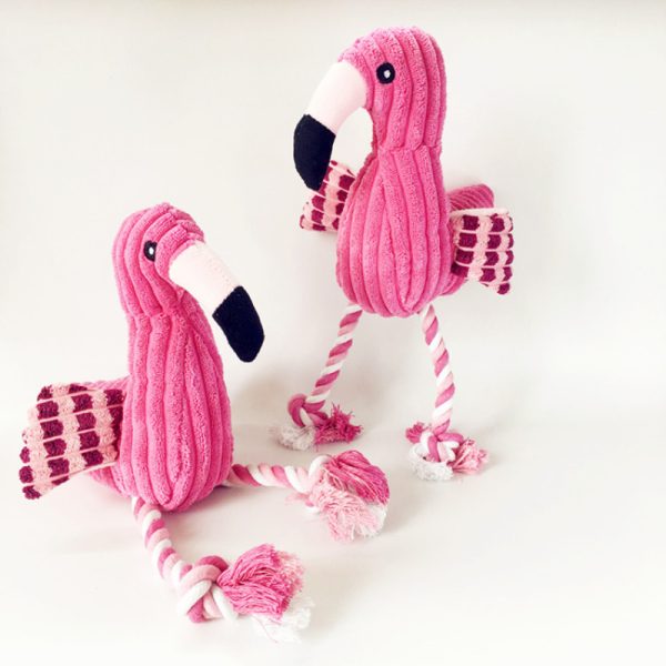 Kuscheltier für Hunde, Pink Flamingo mit Baumwollseilknoten & quietschen, Hundespielzeug für Beschäftigung und Selbstspiel – Bild 4
