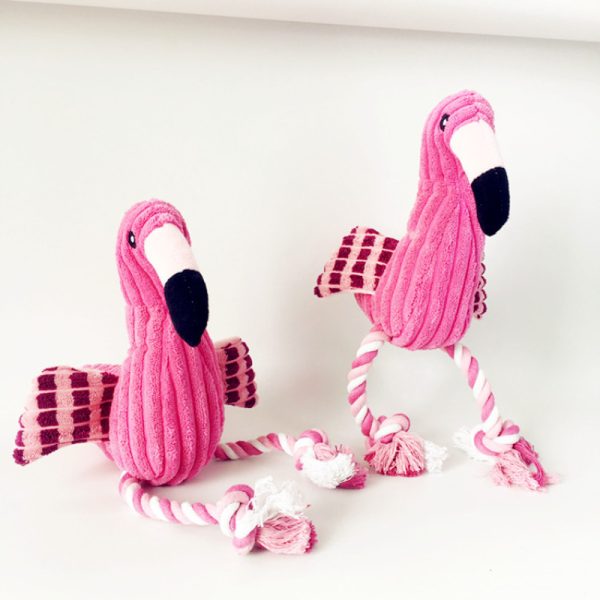 Kuscheltier für Hunde, Pink Flamingo mit Baumwollseilknoten & quietschen, Hundespielzeug für Beschäftigung und Selbstspiel – Bild 3