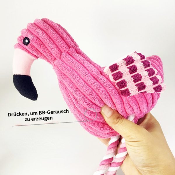 Kuscheltier für Hunde, Pink Flamingo mit Baumwollseilknoten & quietschen, Hundespielzeug für Beschäftigung und Selbstspiel – Bild 5