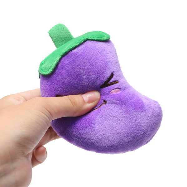 Hund Kuscheltiere, Simulation Cartoon Aubergine mit integrierter Quietschfunktion, bissfester Stoff, Kauspielzeug für Hunde – Bild 2