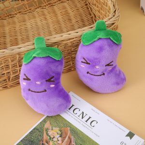 Hund Kuscheltiere, Simulation Cartoon Aubergine mit integrierter Quietschfunktion, bissfester Stoff, Kauspielzeug für Hunde