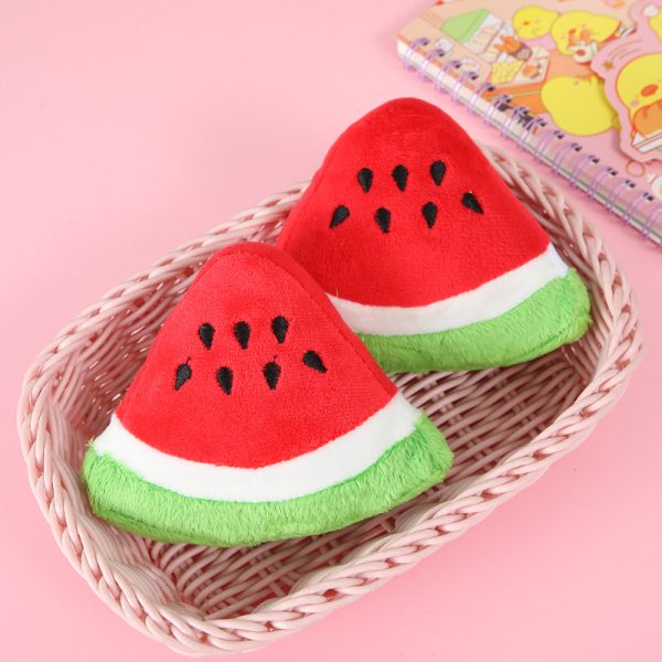 Kuscheltiere für Hunde, Hundespielzeug in dreieckige Wassermelone mit Quietscher, PP-Baumwolle Füllung für Kauspielzeug – Bild 3