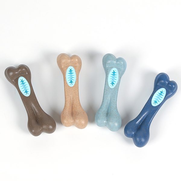 Kauknochen Hund, interaktives Kauspielzeug aus TRP, PP & Holzspäne, Futterversteck für Hunde, 4 Farben wählbar, 14x4,5x3,5 cm – Bild 6