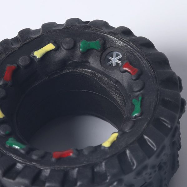Hundespielzeug Unkaputtbar, Schwarz Reifenform Hundespielzeug Gummi mit quietschen, strapazierfähig & langlebig, 8x8x4 cm – Bild 4