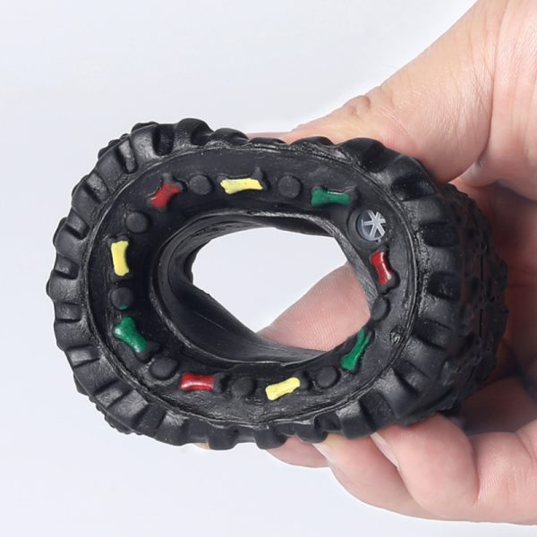 Hundespielzeug Unkaputtbar, Schwarz Reifenform Hundespielzeug Gummi mit quietschen, strapazierfähig & langlebig, 8x8x4 cm – Bild 3