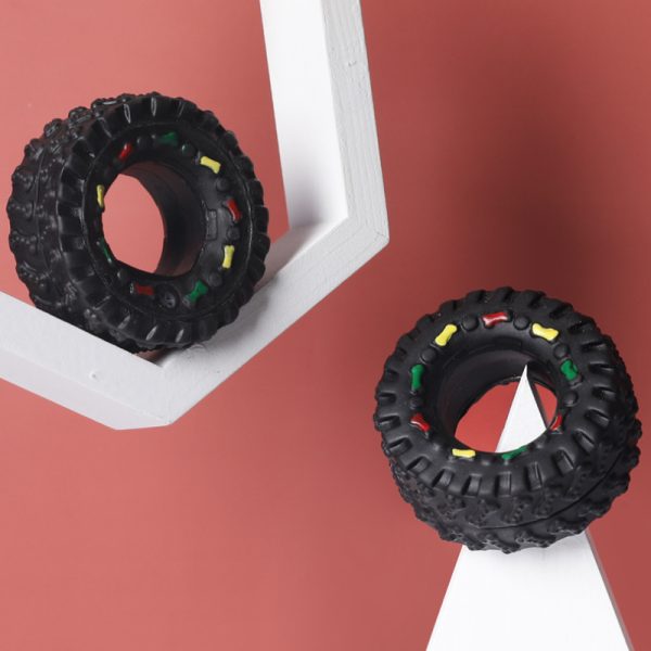 Hundespielzeug Unkaputtbar, Schwarz Reifenform Hundespielzeug Gummi mit quietschen, strapazierfähig & langlebig, 8x8x4 cm – Bild 5