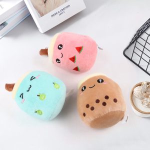 Hund Kuscheltiere, Perlenmilchtee, 3 Farben Set in Grün, Rosa und Braun, Süßes Kauspielzeug für Hunde, Kuscheltier für Welpen