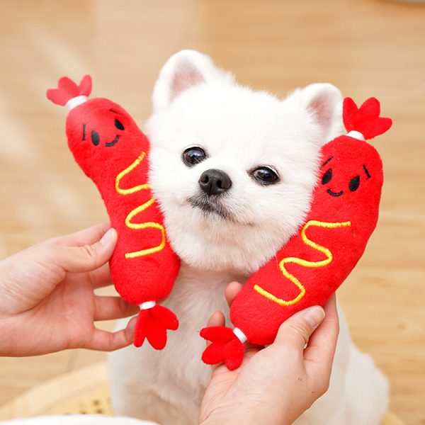 Kuscheltier für den Hund, Plüsch-Hotdog mit Quietscher, langlebiges und interaktives Hundespielzeug für spielende Hunde – Bild 3