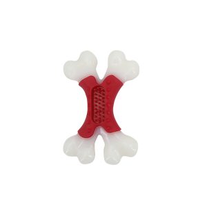 Kauknochen Hund, Rotes Nylon Doppelknochen-Kauspielzeug für Hunde, Fleischiges Aroma, Beißen & Spielen, Groß und Klein