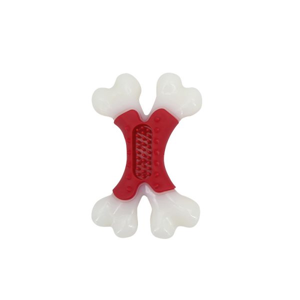 Kauknochen Hund, Rotes Nylon Doppelknochen-Kauspielzeug für Hunde, Fleischiges Aroma, Beißen & Spielen, Groß und Klein
