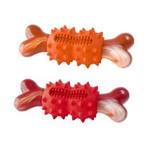 Kauknochen für Hunde, langlebige Gummi Weiche Dornen knochen in Rot und Orange, Hohe Qualität Zahnpflege & Spielspaß für Hunde