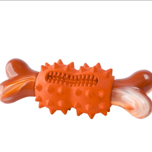 Kauknochen für Hunde, langlebige Gummi Weiche Dornen knochen in Rot und Orange, Hohe Qualität Zahnpflege & Spielspaß für Hunde – Bild 2