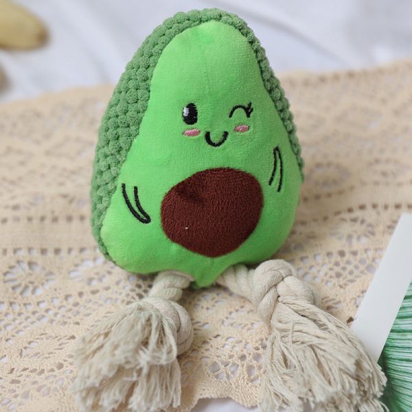 Kuscheltier für den Hund, Ananas und Avocado mit Baumwollseil, haltbares & interaktives Hundespielzeug Quietschen, 3 Stück – Bild 3