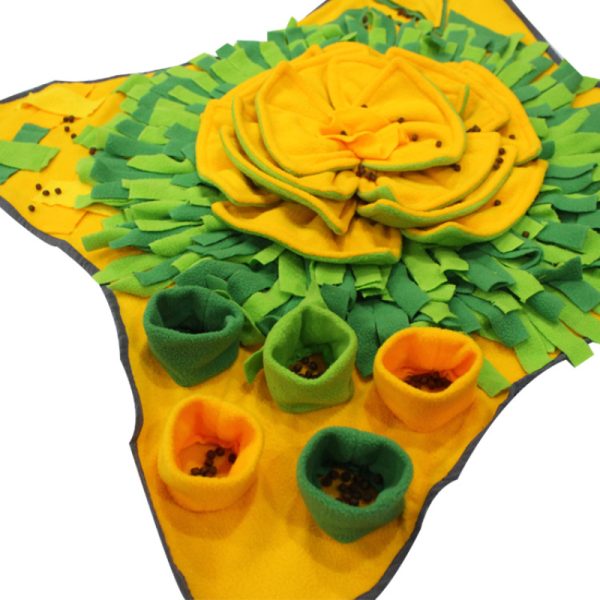 Hunde Intelligenzspielzeug, gelbgrün Blumen Schnüffelmatte Hund aus Polarfleece, Futterspielzeug, Anti-Rutsch-Boden, Waschbare – Bild 2