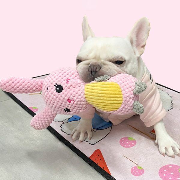 Kuscheltier für den Hund, Rosa Plüschhase, Hundespielzeug Quietschen für Spiel und Entspannung, Langeweile lindern – Bild 3
