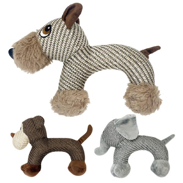 Kuscheltier für den Hund, Drei Tierform aus Baumwolle und Leinen, Kauspielzeug für Hunde, Ideal für kleine Hunderassen