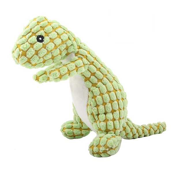 Kuscheltier für den Hund, Plüsch Dinosaurier in Orange, Kaffee und Grün, Hundespielzeug Quietsch für jede Hunderasse, 25 cm lang – Bild 3