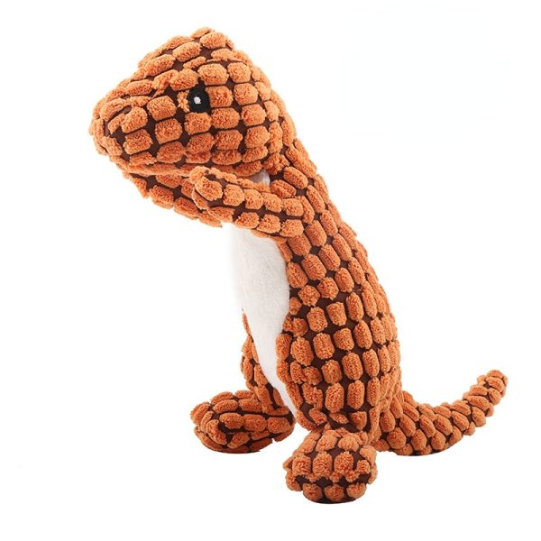 Kuscheltier für den Hund, Plüsch Dinosaurier in Orange, Kaffee und Grün, Hundespielzeug Quietsch für jede Hunderasse, 25 cm lang – Bild 4