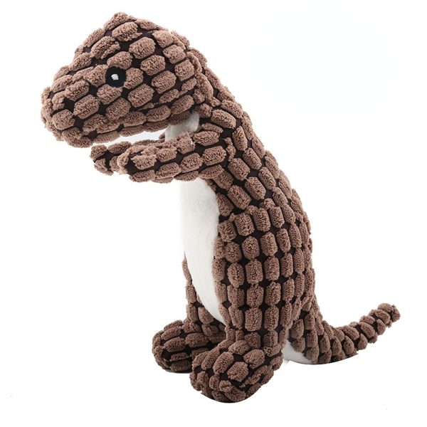 Kuscheltier für den Hund, Plüsch Dinosaurier in Orange, Kaffee und Grün, Hundespielzeug Quietsch für jede Hunderasse, 25 cm lang – Bild 2