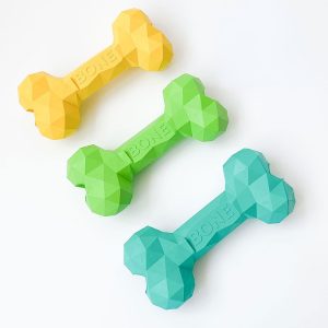 Kauknochen Hund, Knochenförmiges Gummi mit Diamantförmiger Textur, Kauspielzeug für Hunde, drei Farben & Größen