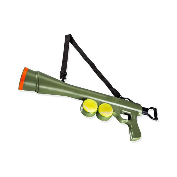 Hund Spielzeug, Interaktiver Grün Tennisballwerfer für Hunde aus ABS mit 2 Bällen, Praktisches Wurfspielzeug, Mit Umhängegurt – Bild 2