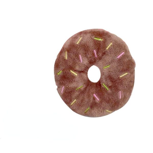 Hund Kuscheltiere, Plüsch-Doughnut für kleine Hunde in Blau und Braun, 11 cm Durchmesser, mit Quietscher für hohe Spielanreize – Bild 2